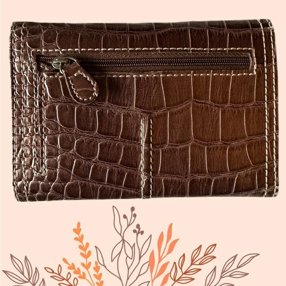 Liz Claiborne Vintage Faux Brown Crocodile Trifold Wallet - Picture 10 of 12
